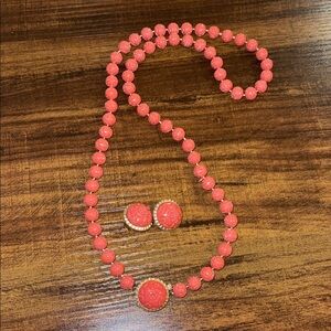 Vintage Coral Beaded Necklace and Earring Set